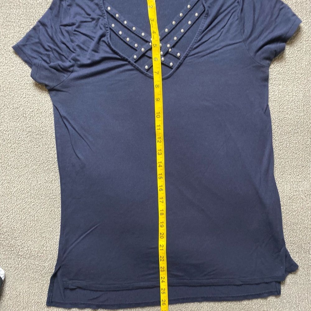 Rock & Republic Navy Short Sleeve Top with Studded Neckline - Picture 4 of 5